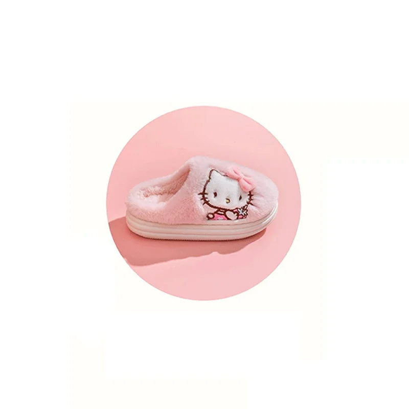 Hello Kitty Girl Winter Cotton Slippers Kawaii Women Warm Shoes Non-slip Soft Plush Indoor House Slippers Furry Slippers Gifts