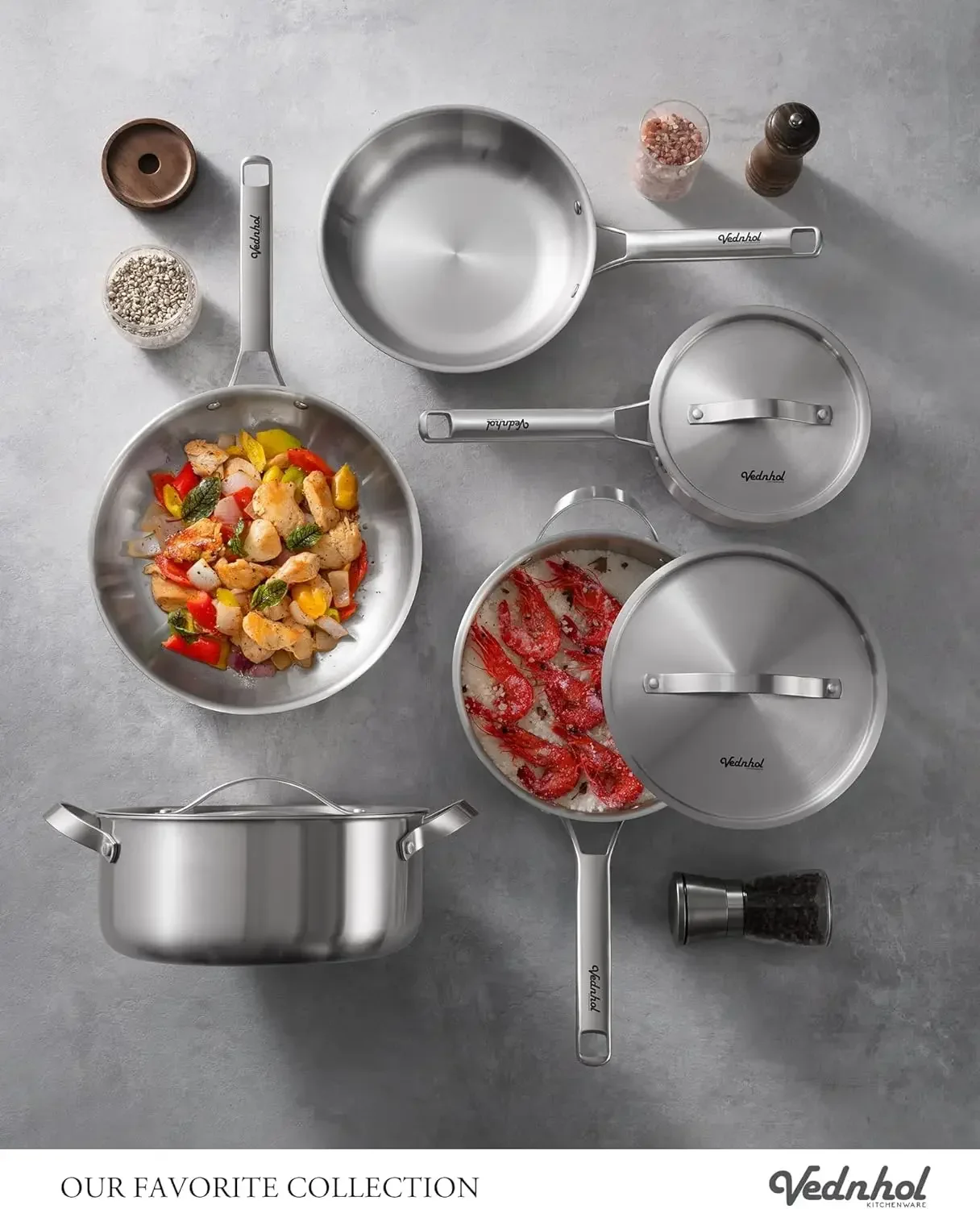 Stainless Steel Cookware Set, 8 Pcs Tir-Ply Pots and Pans Set, PFOA&PTFE Free, Dishwasher&Oven Safe, Kitchen Induction Compatibl