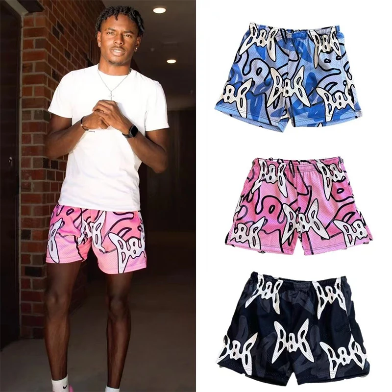 

2025 Mesh Breathable Men Shorts GYM Basketball Running Quick-Drying Shorts Baggy Flame Print Fashion Shorts Summer Shorts