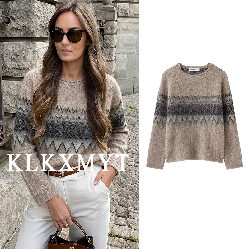 Camisola feminina pulôver 2025 outono inverno nova moda mangas compridas impressão camisola feminina pulôver elegante altura rua topo