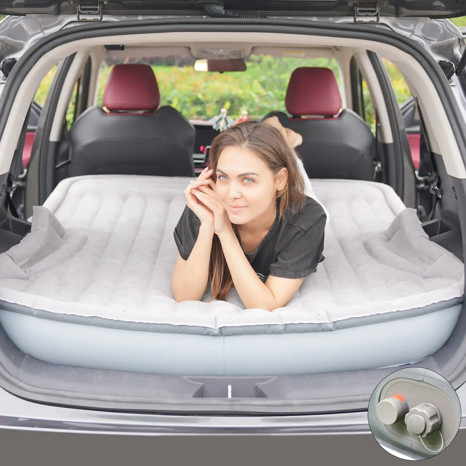 Inflatable SUV Mattress Thickened and Flocked Air Mattress with Built-in Electric Pump Car Camping Mattress Rear Seat Car Bed