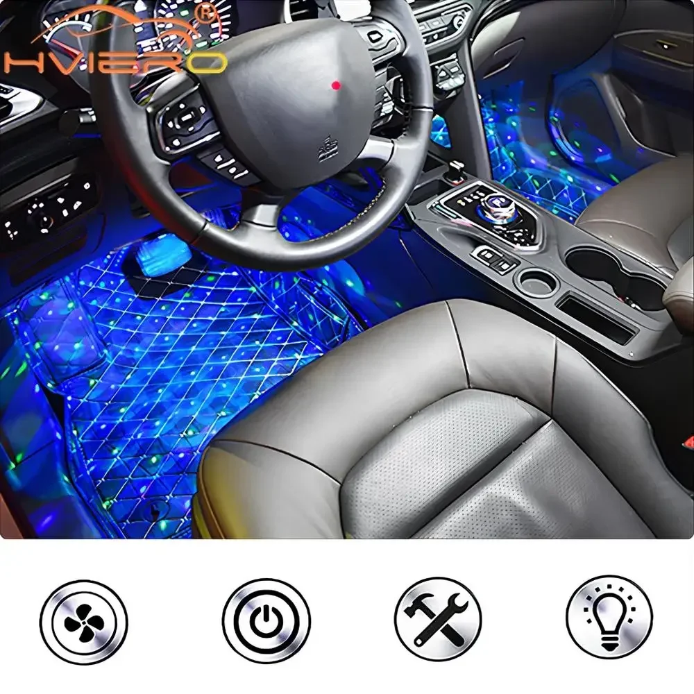 Colorful LED Car Atmosphere Ambient Floor Foot Lights Interior Hub Lamp USB Remote Voice Control Auto Decorative Welcome Lights