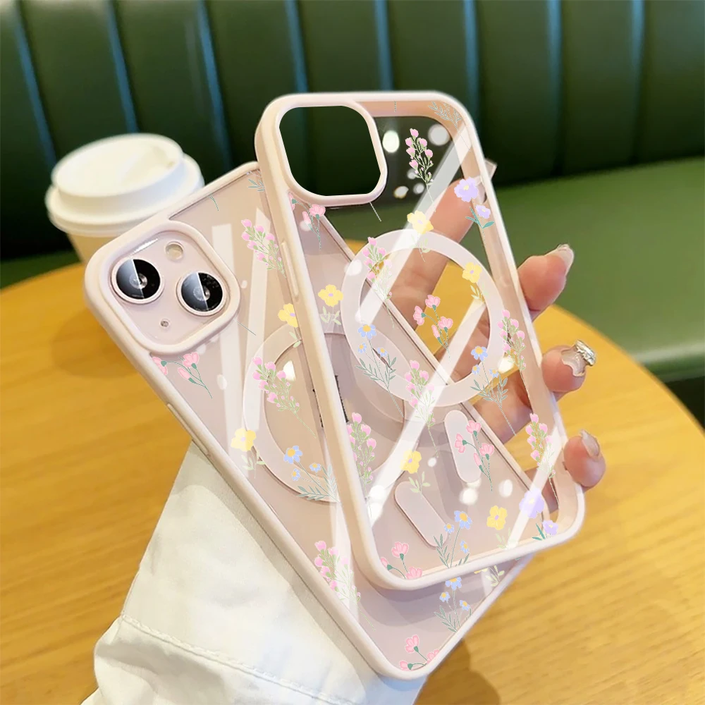 Minimalistische Blumen Transparente Hülle für iPhone 17 14 12 Pro Max 13 16 15 Plus 11 Hüllen für MagSafe Kabelloses Laden Stoßfeste Coque – Detail 3