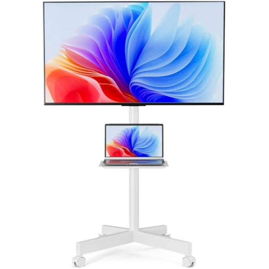 

Мобильная подставка для телевизоров с диагональю 23-65 дюймов (LCD/LED, плоские/изогнутые экраны) с регулировкой высоты, наклонным креплением и полкой