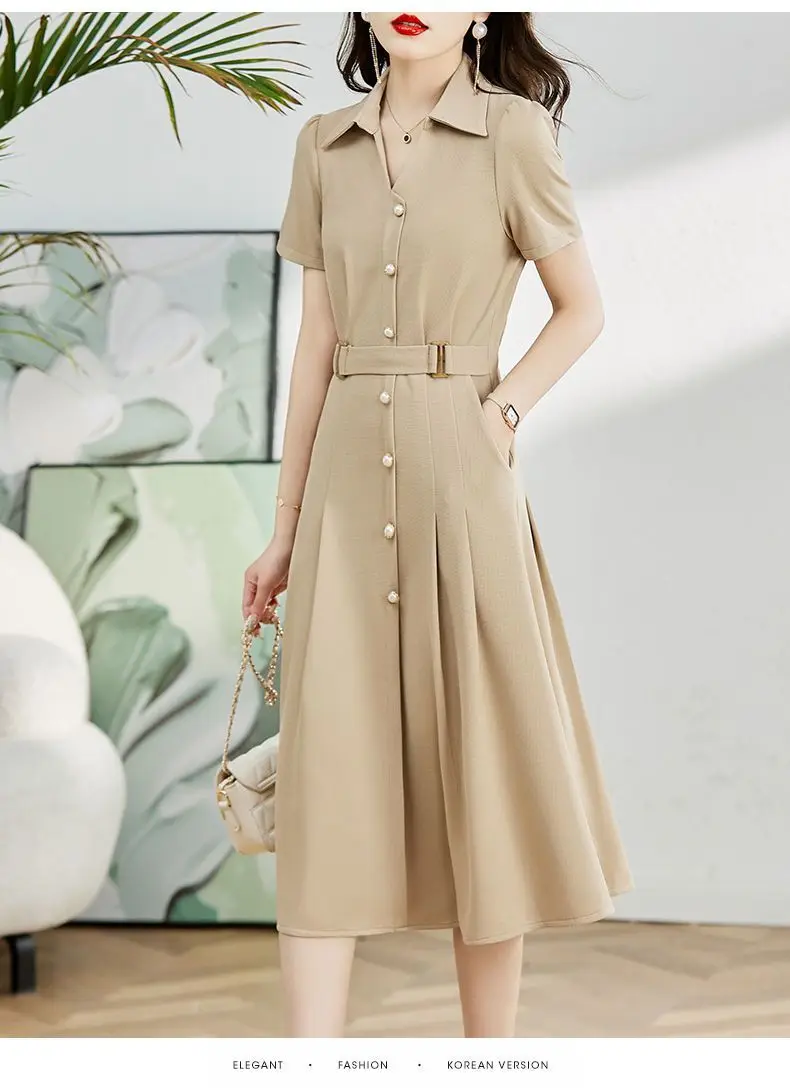 Robe haut de gamme pour femme, style tendance, taille amincissante, chemises et jupes françaises, été 2024