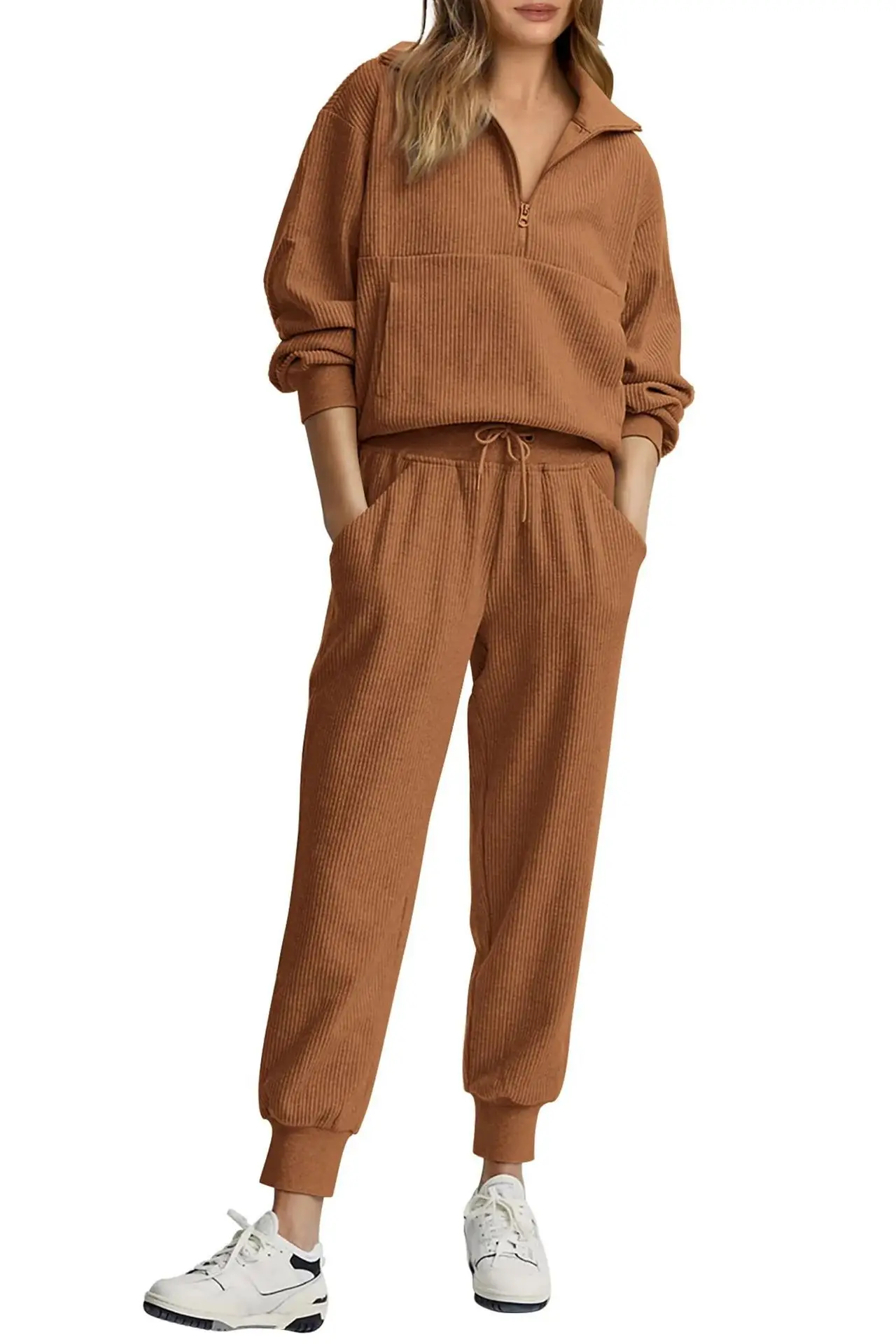 Autumn Women's Tracksuit with Zipper Cotton Oversize White Casual Two Piece Set Women Classic Sports Trouser Suits for Women