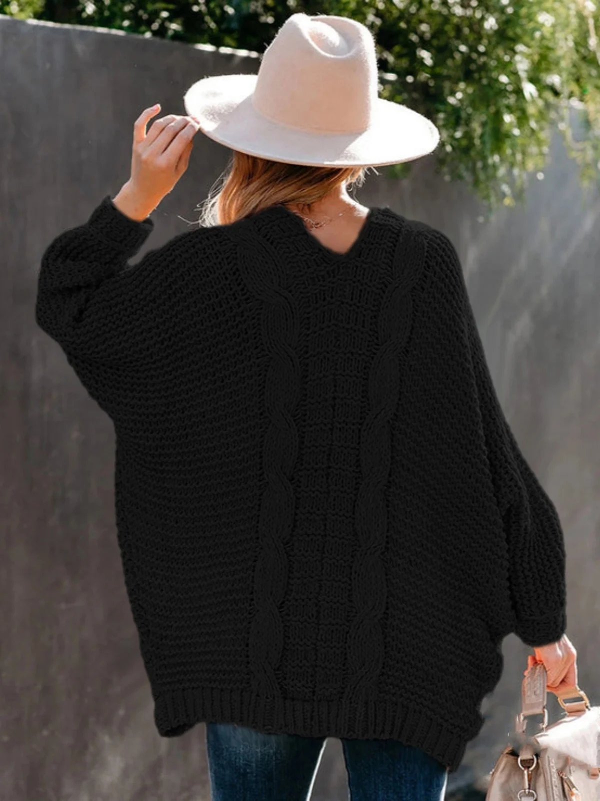 Solid Color Chunky Knitted Open Front Cardigans Women Oversized Long Sleeve Loose Fit Sweaters Fashion Casual Pockets Coats Tops