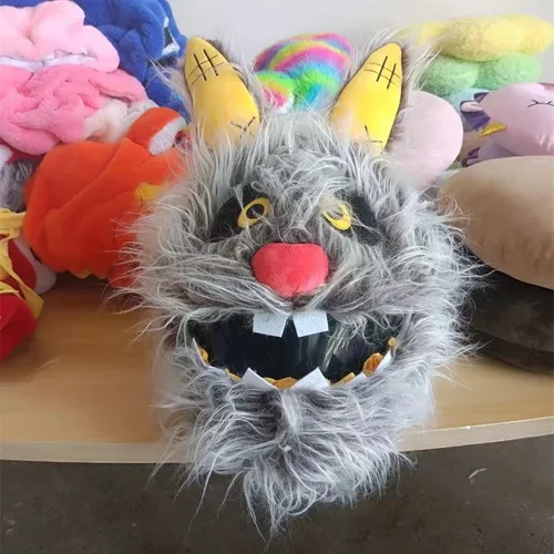 Imagen 2 del producto Protección para casco, cubierta para casco, conejo esponjoso de dibujos animados para motocicleta, funda de cara completa para diversión al aire libre, cascos personalizados