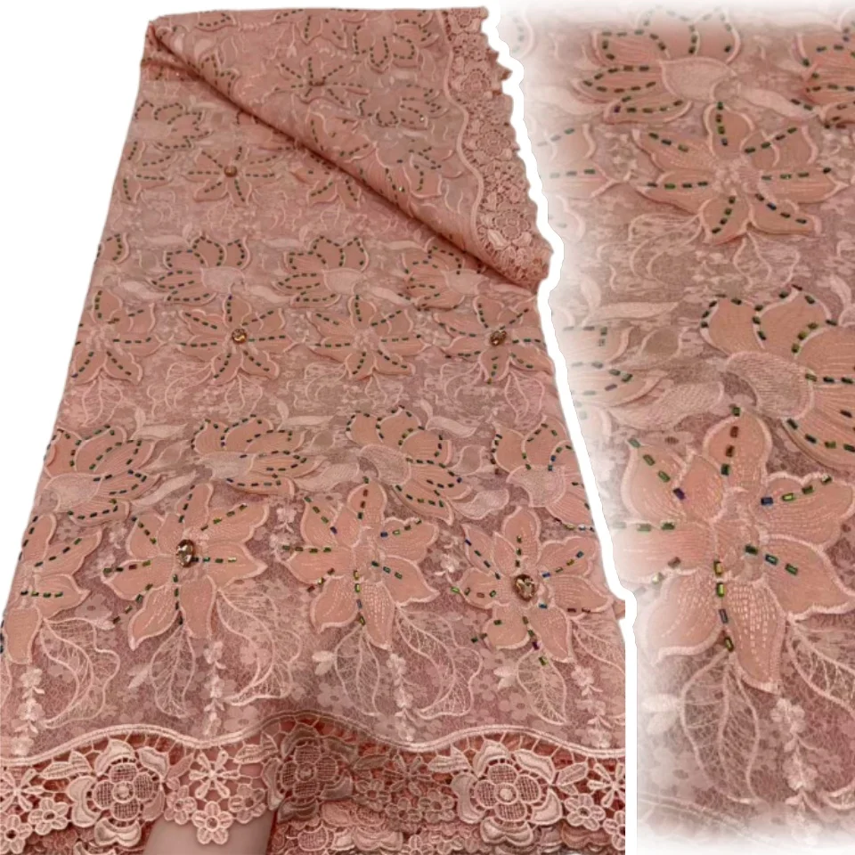 

High Quality Dubai Fabrics Chantilly Lasercut Cord Embroidered Guipure Cotton Lace Fabric Swiss Voile Diamond Strips SZ1937