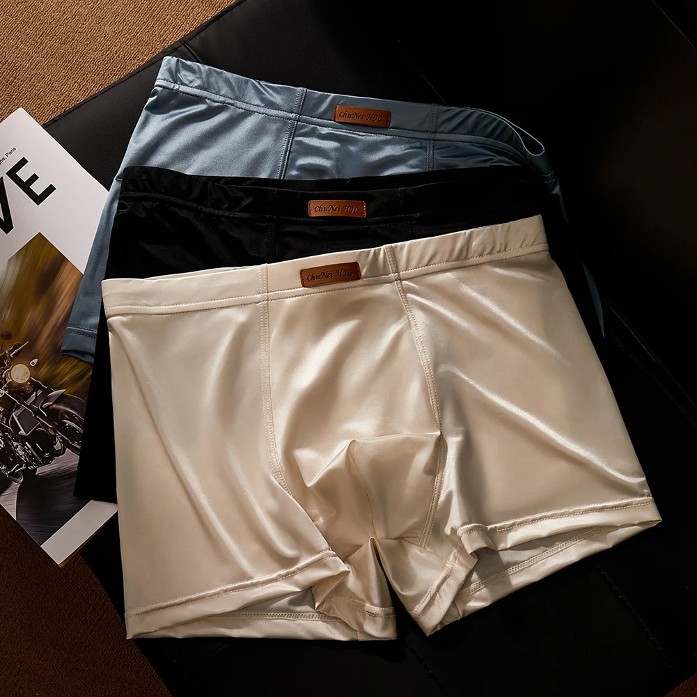 

Мужские дышащие трусы-боксеры из ледяного шелка с эффектом сатина, приятные к коже, модные спортивные однотонные трусы-шорты