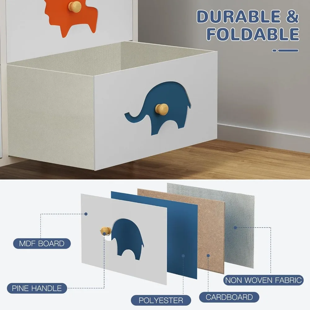 خزانة أطفال من FRAPOW لغرفة النوم، خزانة أطفال مع 8 أدراج قماشية، منظم تخزين طويل القامة للأطفال الصغار مع سطح خشبي معدني #5