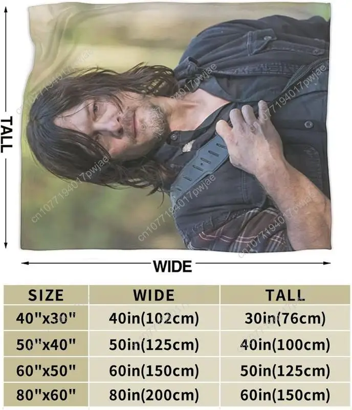 Norman Reedus Flannel Blanket Daryl Dixon Soft Air Conditioner Blanket Anti-Pilling Lap Blanket for Sofa Bedroom Living Room