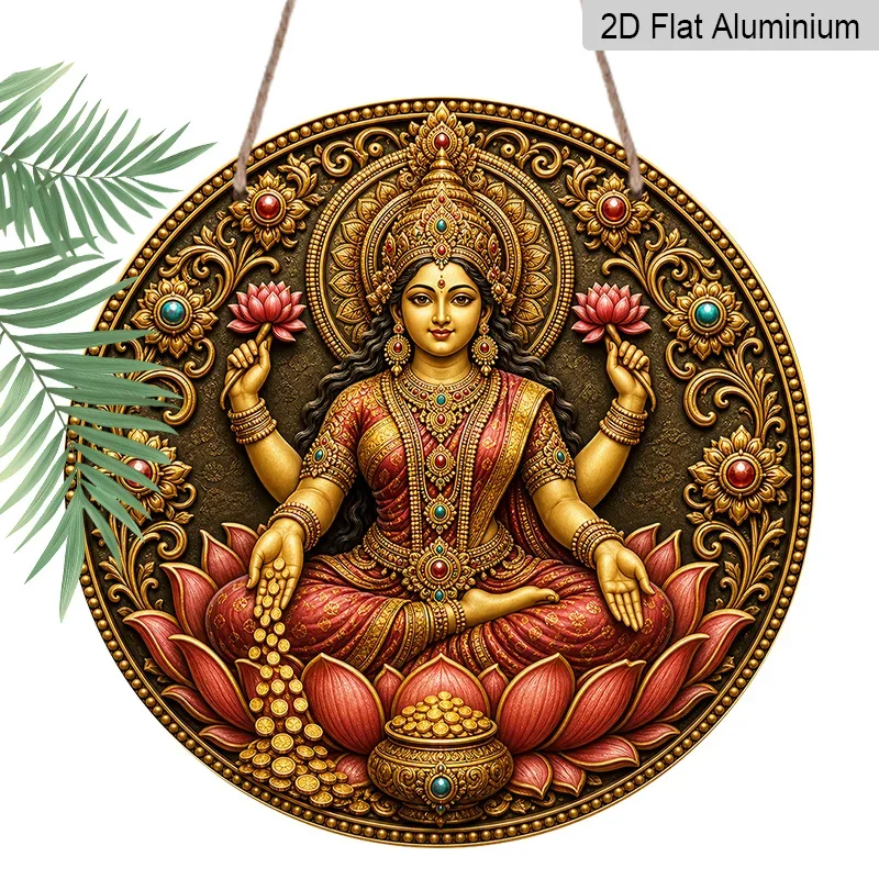 CIFBUY Retro Happy Diwali Goddess Lakshmi Aluminum Wall Art Waterproof Wearproof Metal Sign Home Temple Yard Room Decor