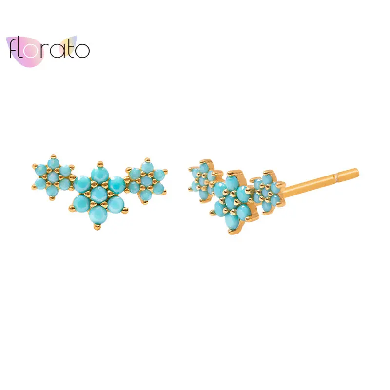 925 Sterling Silver Needle Turquoise Star Stud Earrings Earrings for Women Exquisite Crystal Flower Earring 2022 Fashion Jewelry