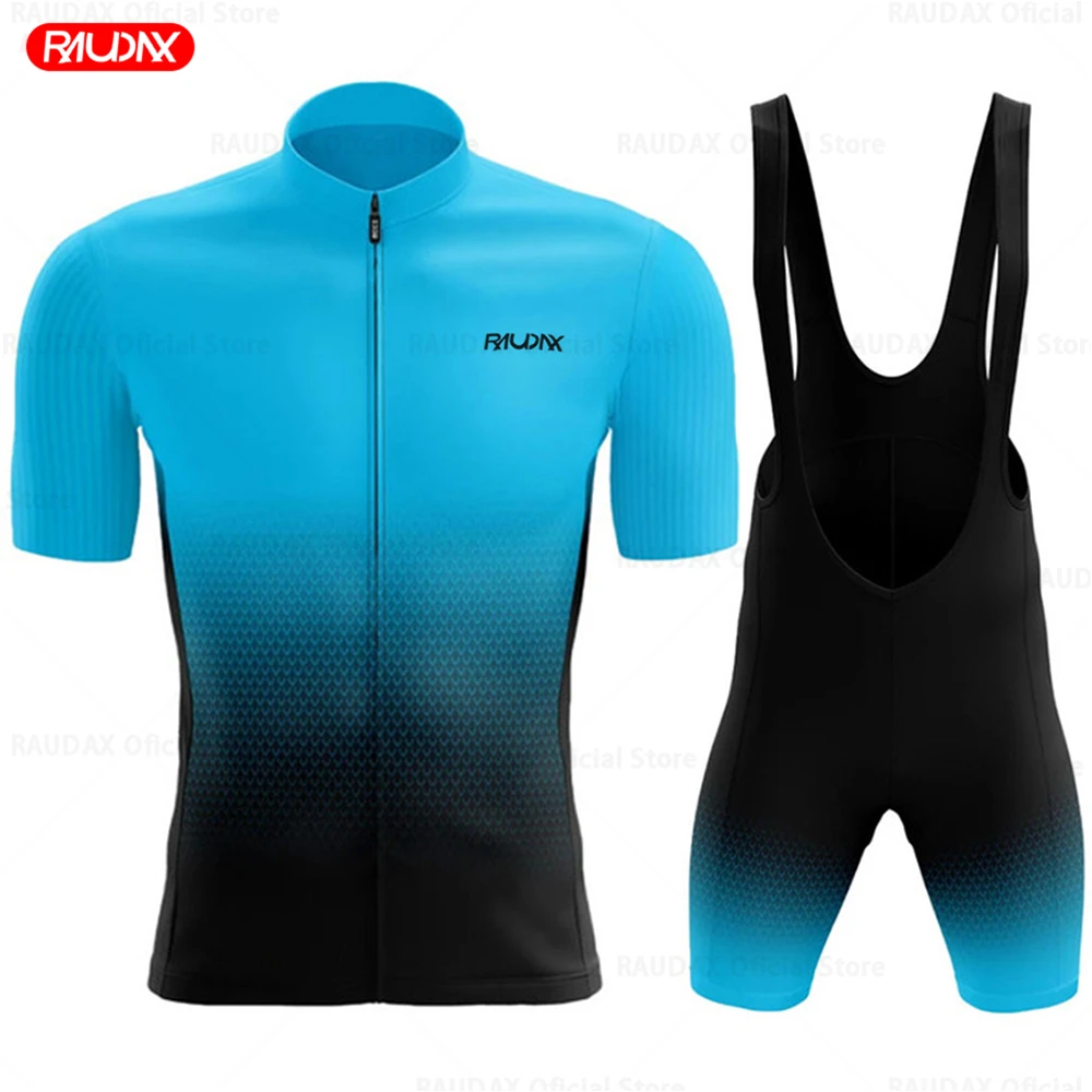 RAUDAX NEW Short Sleeve Cycling Jersey Set Bib Shorts Ropa Ciclismo Bicycle Clothing MTB Bike Jersey Uniform Men Clothes