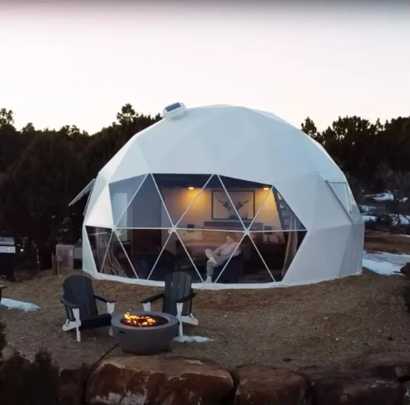 Wilderness Resort Steel Prefabricated Geodesic Dome Tent Windproof Anti-UV Glamping House with Clear Windows Scenic Area Use