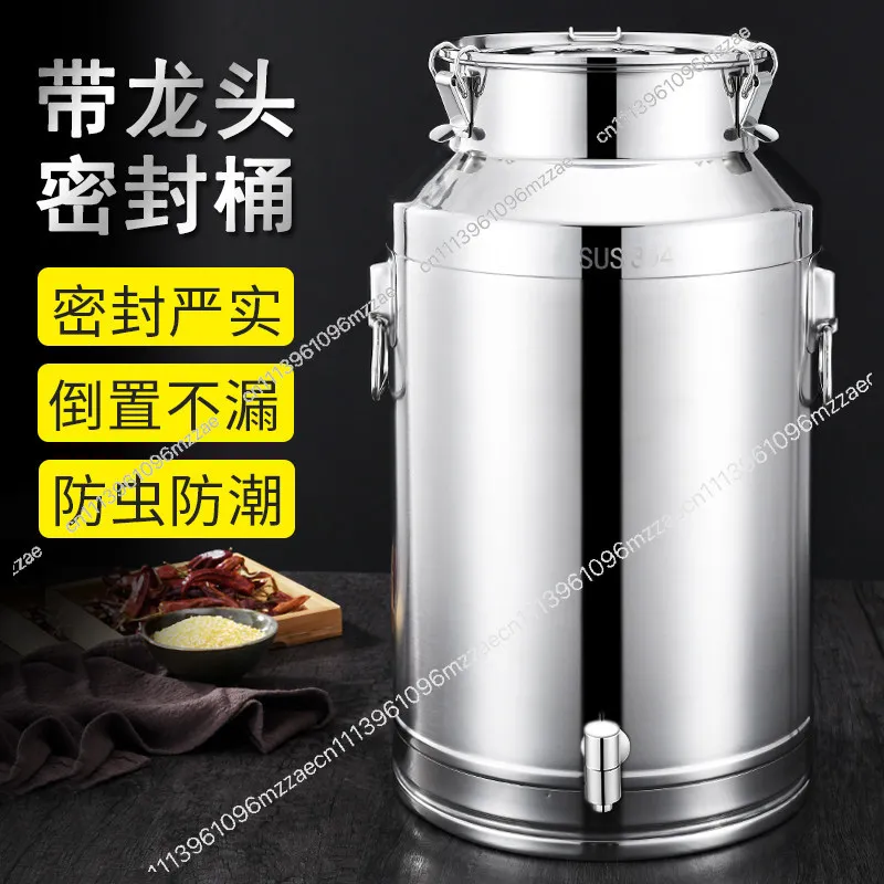 304 Stainless Steel Oil Barrel Wine Barrel Edible Peanut Oil with Lid Extra Thick Sealed Tank Milk Barrel with Faucet 50 Kg 50