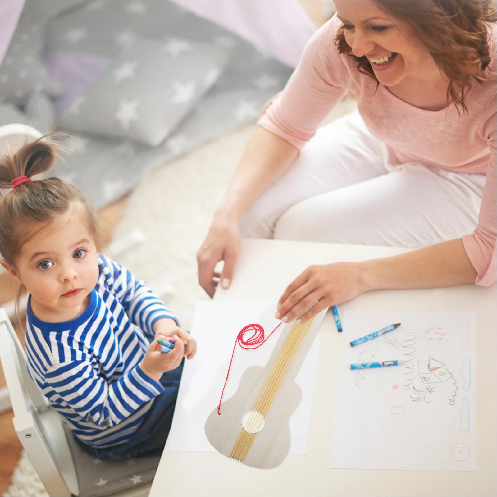 4Pcs Wooden Guitar for Kids DIY Painting Craft Kindergarten Musical Instrument Projects Educational Fun Guitar Kids