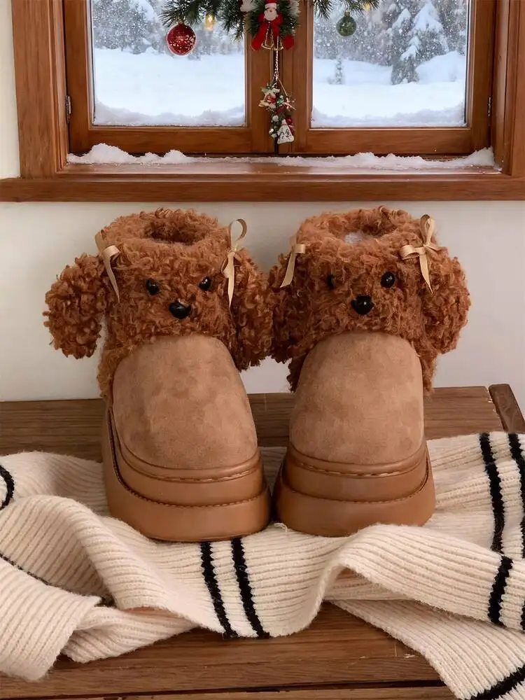

Women's Ankle Boots Winter Fleece Lined Warm Snow Boots Trendy Outdoor Anti Slip Cute Dog Style Fashion Cotton Boots