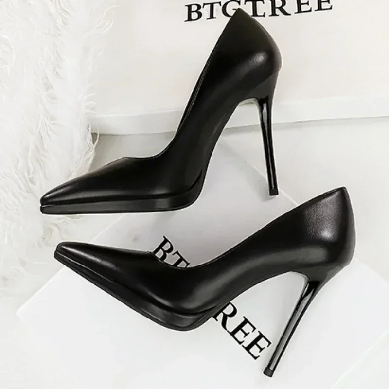 BIGTREE 2024 Sexy Women 11cm High Heels 1.5cm Platform Pumps Lady Leather Stiletto Heels Nightclub Stripper Catwalk Party Shoes