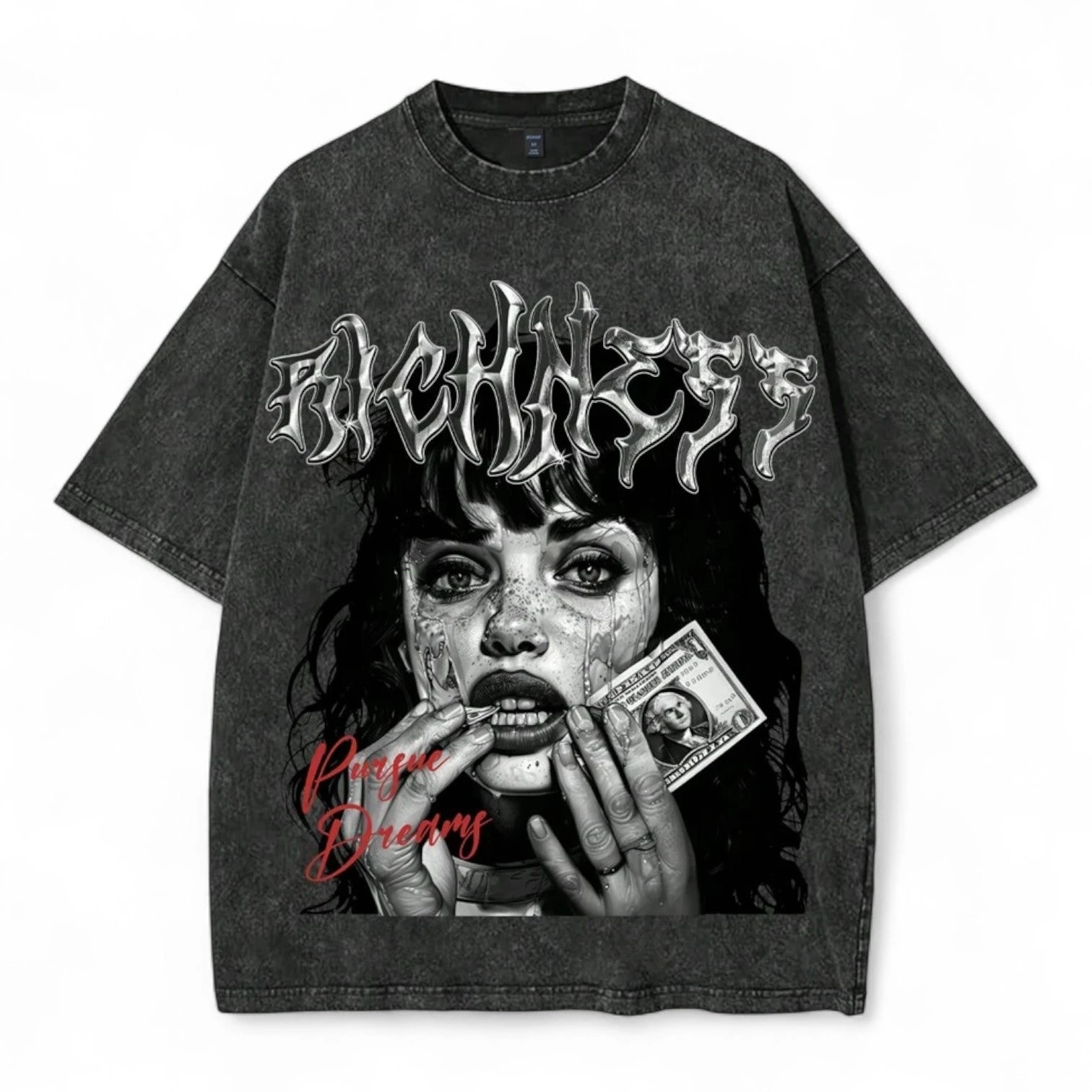 Acid Wash Vintage Graphic T Shirt - Vintage Washed Money Graphic T-Shirt für