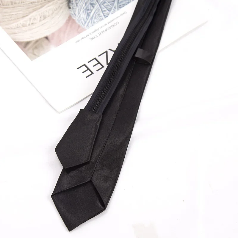 Unisex Black Simple Clip on Tie Slim Tie Uniform Shirt Suit Neckties Steward Matte Funeral Lazy Neck Ties Men Women Students