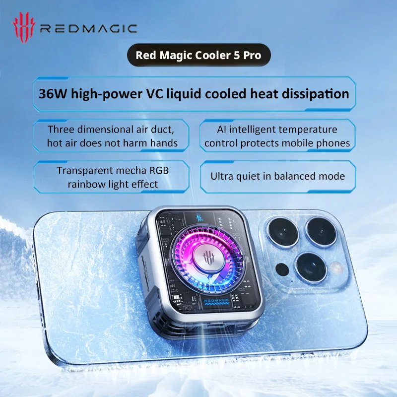 Nubia Red Magic 5 Pro 36W VC Liquid Semiconductor Phone Cooler, Dual-Purpose RGB Quiet Game Radiator with Magnetic Attachment