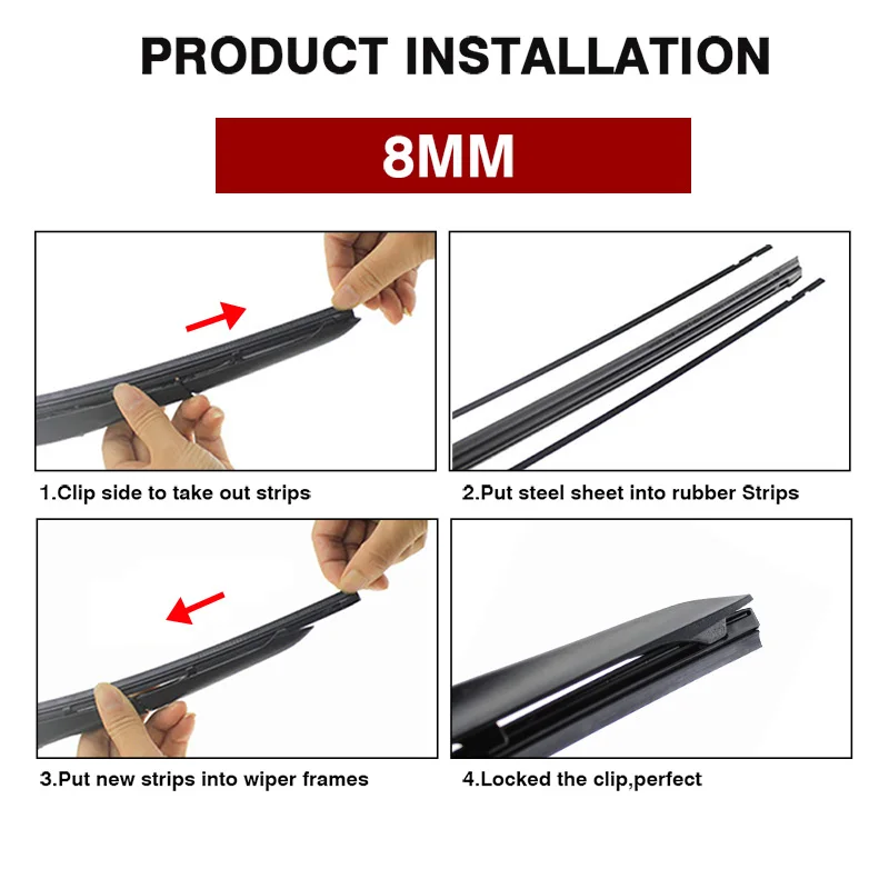 Car Wiper Blade Insert Natural Rubber Strip, Pára-brisas Strips, Recarga, 8mm, 6mm, 14 \