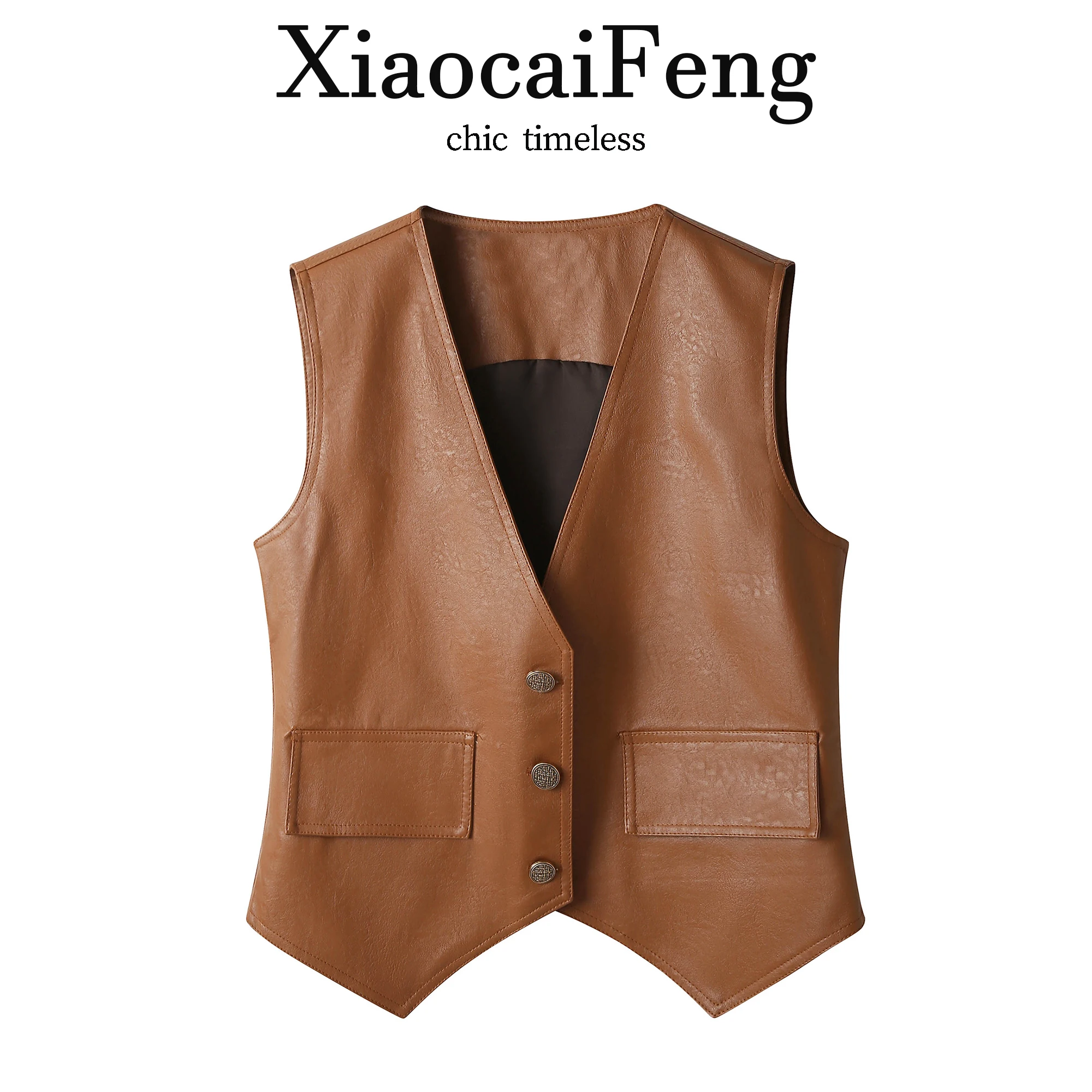 

Retro Distressed Leather Vest Women's Western Style Slim Fit Jacket Top Spring New Arrival Dream Qing Sha Po Brand