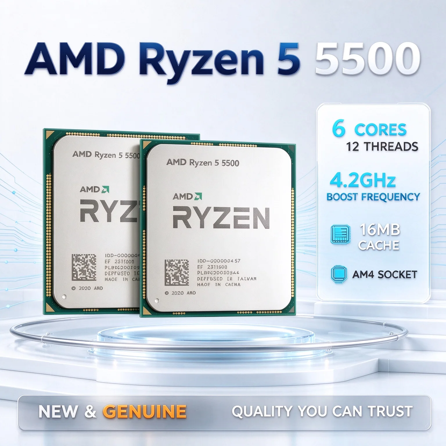 6 Cores 12 Threads AMD Ryzen 5 5500 AM4 CPU 4.2GHz Boost Frequency 16MB L3 65W TDP Processor Without Fan Cooler