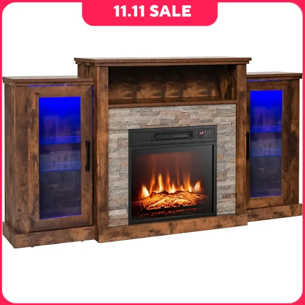 

18” Fireplaces, Fireplace TV Stand with LED Lights for TV Up To 65”, Remote & APP Control, Fireplaces