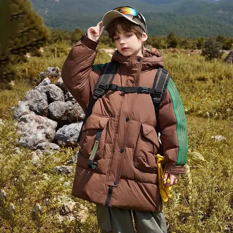 

OLEKID 2025 Children Winter Down Jacket For Boys Hooded Thick Warm Teenager Boys Jacket Coat 6-14 Years Kids Boys Puffer Parka