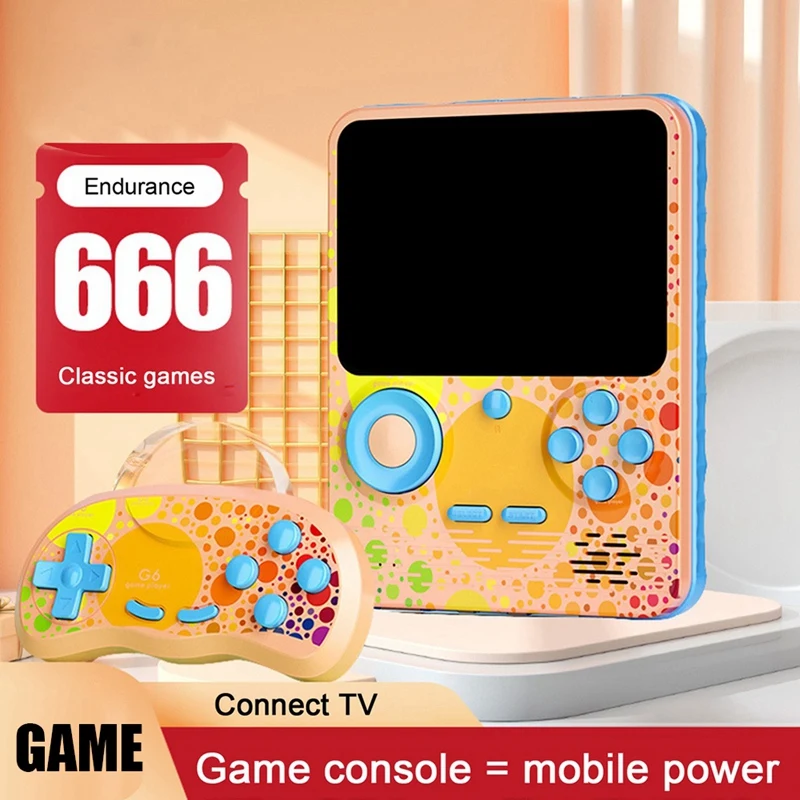 G6 Retro Video Game Console Handheld Game Player 3.5 Inch Screen Built-In 666 Games Two-Person Mode Game Controller