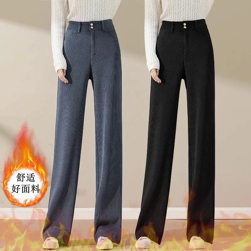 

Модные вельветовые брюки, женские свободные кофейные брюки с высокой талией в стиле ретро, осень-зима, винтажные черные широкие уличные брюки