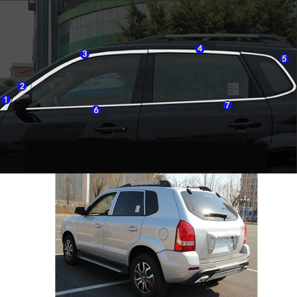 For Hyundai Tucson 2006 2007 2008 2009 2010 2011 2012 2013 2014 Car Sticker Garnish Pillar Window Middle Strip Trim Frame Hoods