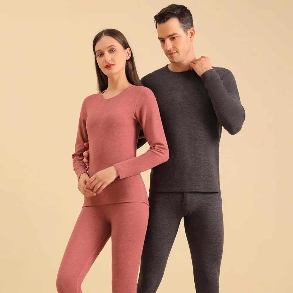 Winter Top Pants Set Soft Thermal Underwear Set for Men Women Fleece Lined Base Layer for Outdoor Activities Solid for Autumn