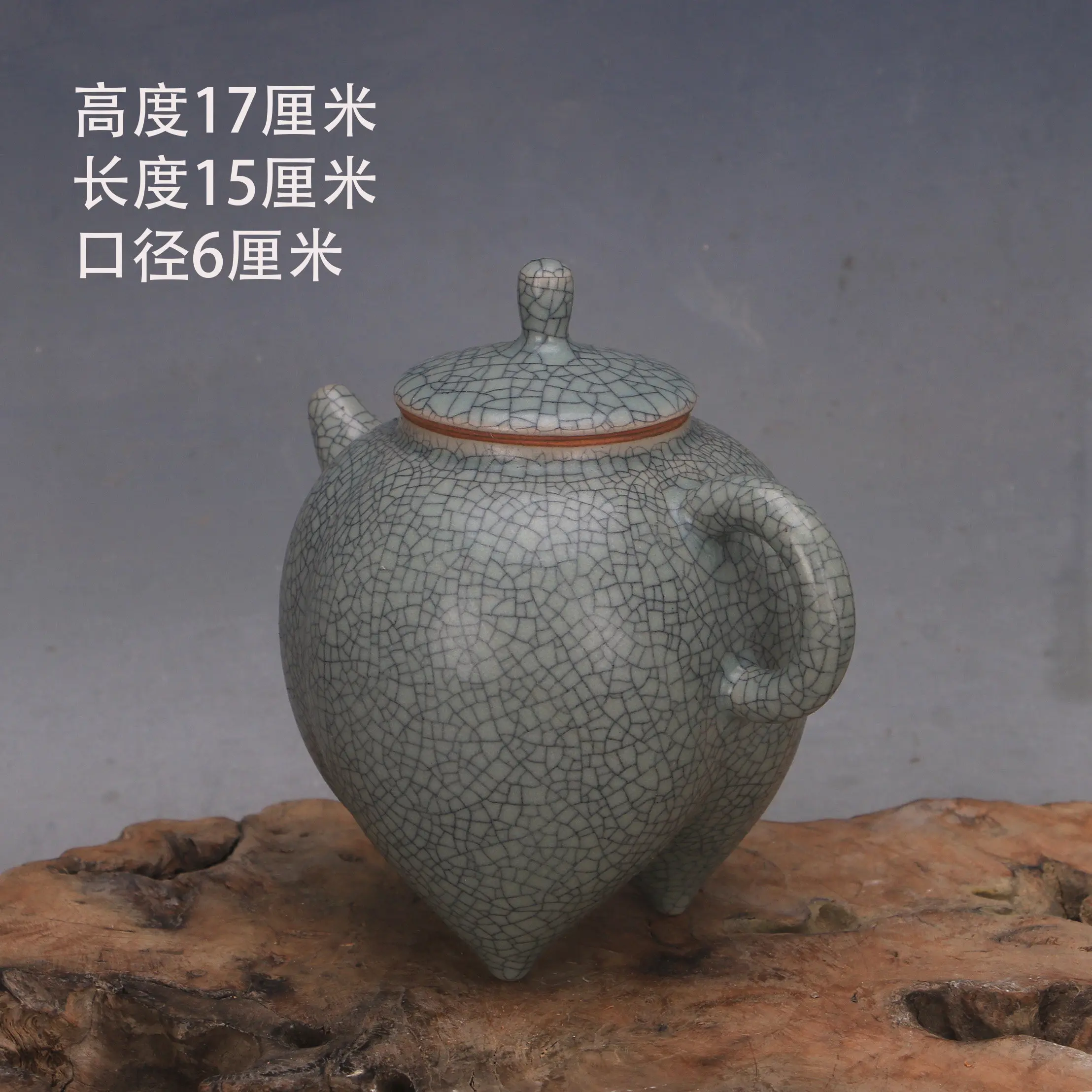 Song Dynasty Ru Ware Qingliang Celadon Glaze Ice Crackle Melon Rib Three Foot Pot Reproduction Porcelain Display Shelf Decor