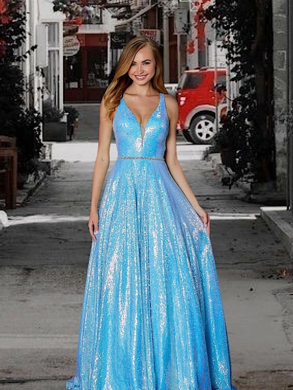 Sexy Deep V-neck Backless Evening Dress Sparkly Sequins Tank Sleeve Prom Gown Elegant A-line Cocktail Dresses Robe De Mariée