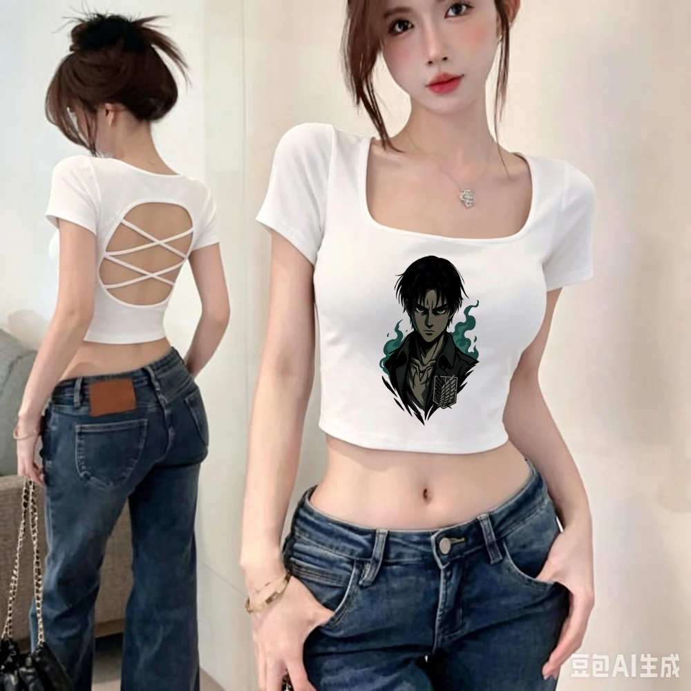 Attack on Titan cropped top women harajuku cheap alternative  summer emo t shirt korean fashion harajuku manga gyaru cute