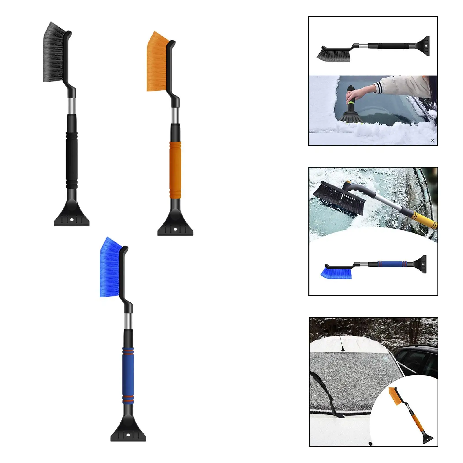 Generic Telescopic Snow Brush Sturdy Auto Snow Removal Multifunctional with Non