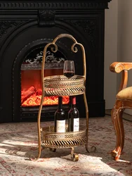 Vintage French-Inspired Two-Tier Metal Serving Stand | Elegant Wine Rack Display | Decorative Plant Stand with Scrollwork