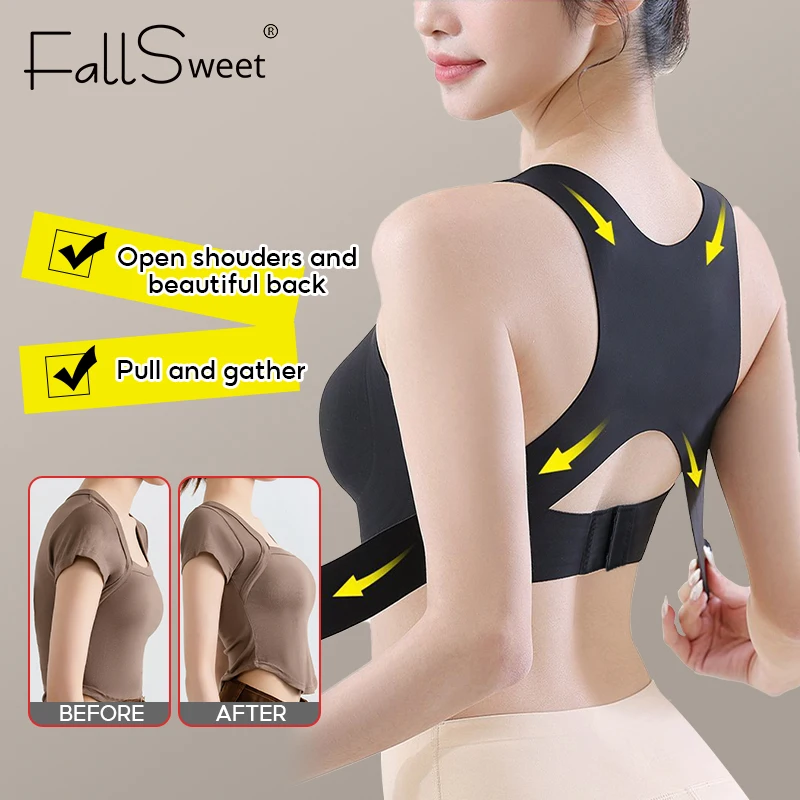 FallSweet Wireless Posture Correction Bra for Women Seamless Push Up Bralette with Cross Back Support for Daily Shaping Lingerie