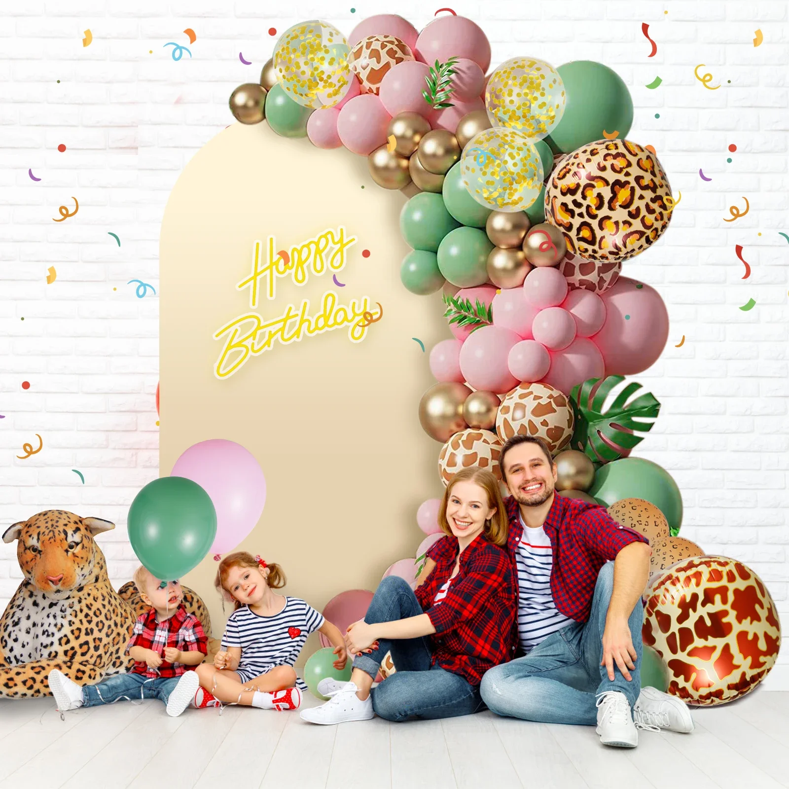 170Pcs Jungle Balloon Garland Arch Animal Printed Pink Green Balloons Wild Animal Balloons for Baby Shower Birthday Decorations