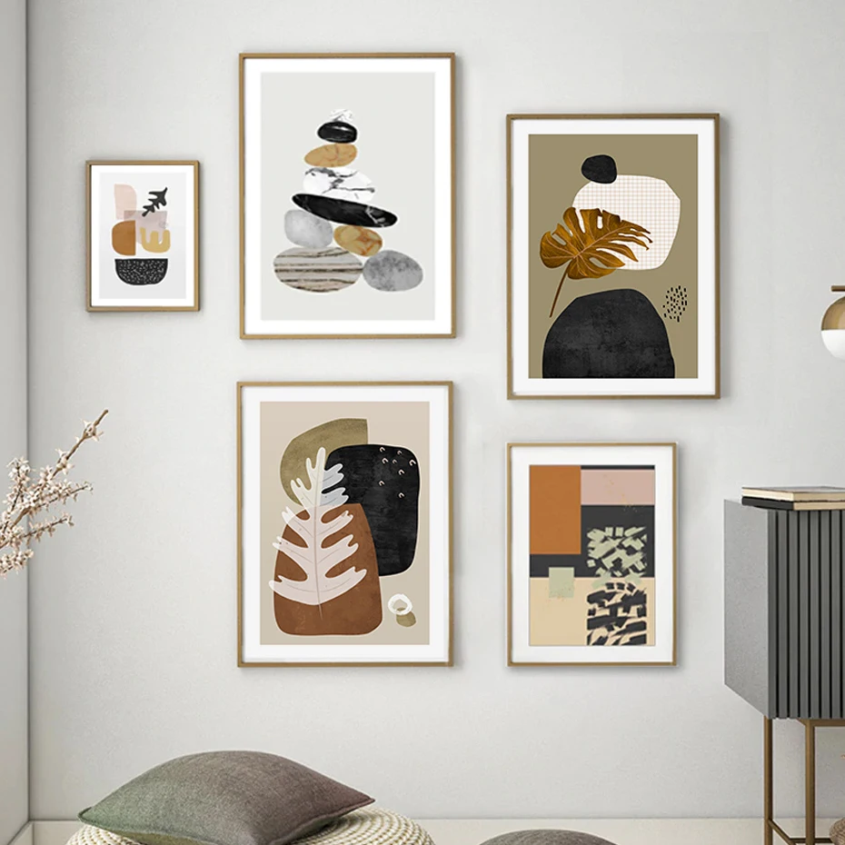Canvas Paintings Nordic Posters Print Scandinavia Abstract Geometric Leaves Wall Art Picture for Living Room Interior Home Decor