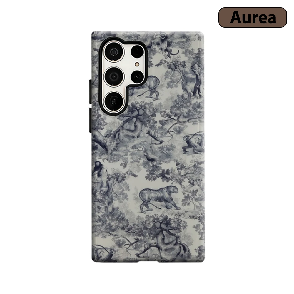 Vintage Safari Tapisserie Handyhülle für Samsung Galaxy S25 Ultra S24 S23 Ultra Plus Stoßfeste Doppelschicht Robuste Rückabdeckung