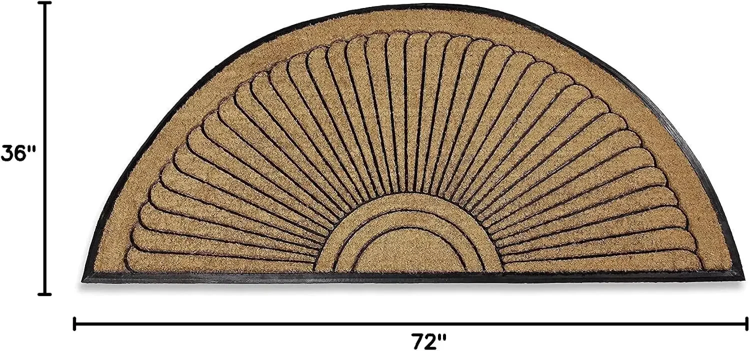 Sunburst Half Round Coco Coir Doormat 36 * 72 Inch – Extra Large Non-Slip Rubber Backed Outdoor Entrance Mat for Front Door & Porch