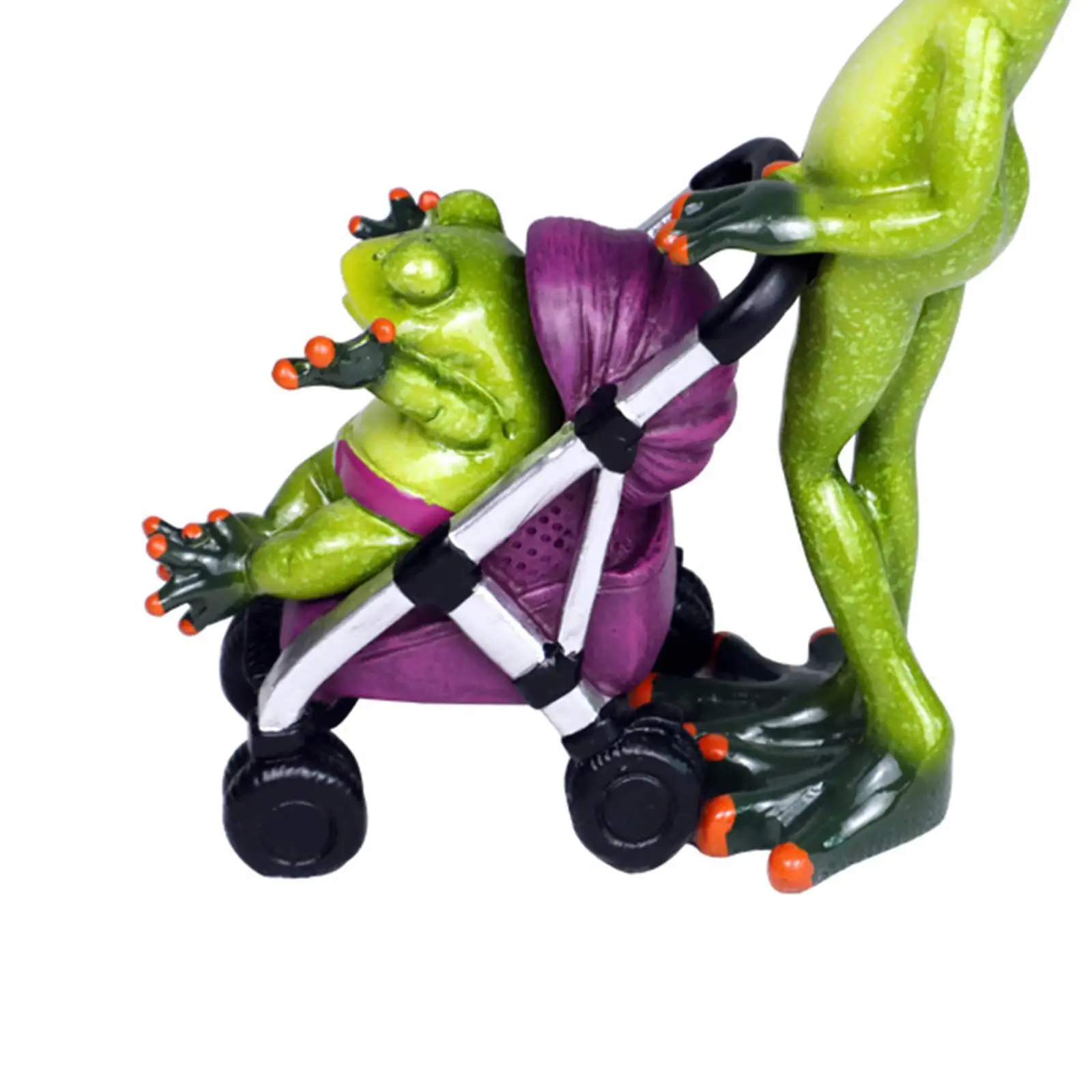 Mommy Stroller Frog Miniature Figurine Resin Lawn Statue Sculpture Indoor