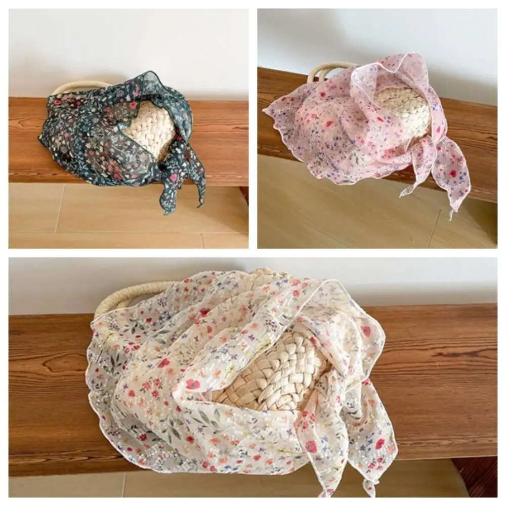 Mode Atmungsaktive Frühling Seidenschals Pastoralen Stil Baumwolle Dreieckiges Stirnband Sonnenschirm Bandana Floral Kopftuch Geschenk