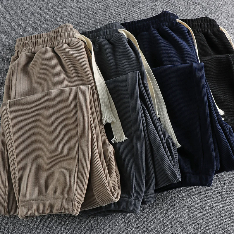 Autumn Winter Comfortable Washed Chenille Fabric Men's Casual Sweatpants Loose Cuffed Pants Youth Trendy  Color Harajuku...