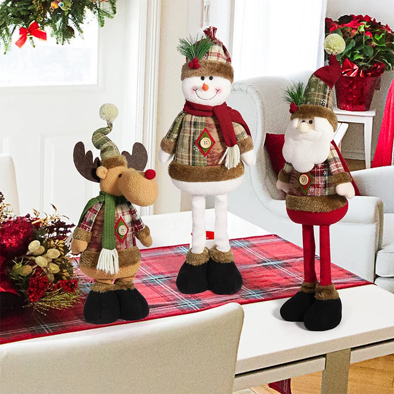 Scalable Santa Claus Snowman-reindeer Plush Dolls Christmas Decor Telescopic Home Table Mantel Decoration Nativity Kids Gifts